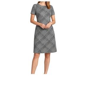 Calvin Klein Dress Womens Size 12 Black Whit Sheath Short Sleeve Back Zip Career